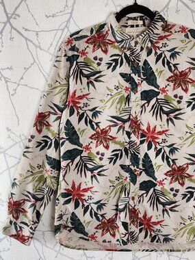 LOGG Tropical Floral Print Cotton Corduroy Button Front Shirt